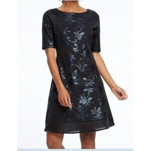 Nic and Zoe Floral Ponte Dress Womens Large Black Shiny Sheath